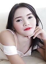 18yo cute Thai ladyboy gets herself a big white cock